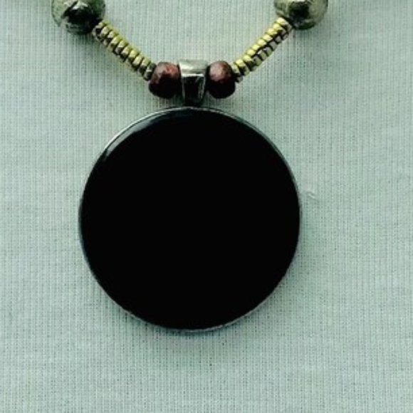 Metal And Wooden Beaded Chain Pendant Necklace, Handmade Light Weight Pendant - Picture 6 of 8